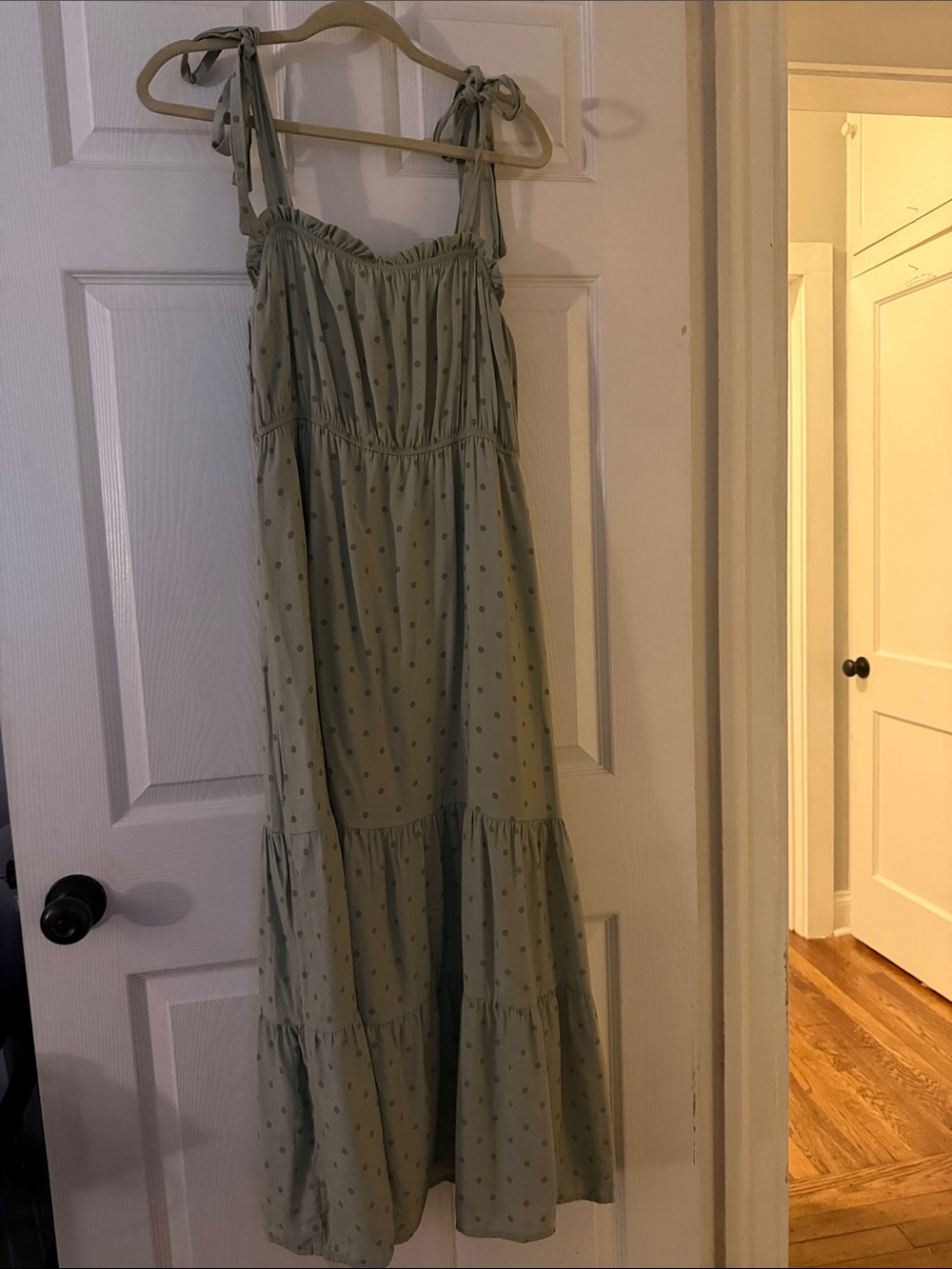 Blu Pepper Sage Green Polka Dot Tie-Shoulder Maxi Dress
